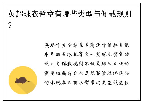 英超球衣臂章有哪些类型与佩戴规则？